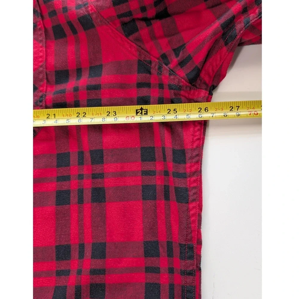 Banana Republic Shirt Mens XL Red Black Plaid Slim Fit Flannel Button Down‎